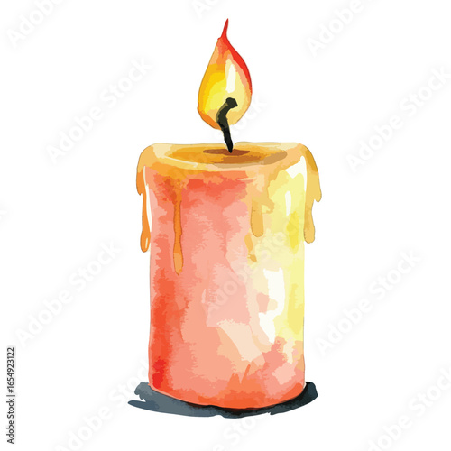 Watercolor Style Candle with Dripping Wax and Flickering Flame (1)