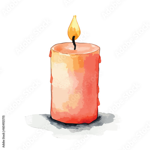 Watercolor Style Lit Candle with Dripping Wax and Flickering Flame