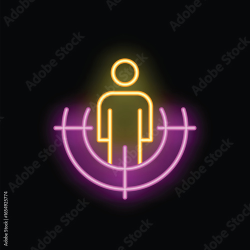 Neon sign showing a headhunter aiming at a candidate