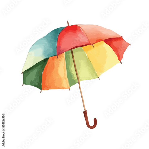 Watercolor Style Umbrella with Red Yellow Green and Orange Panels