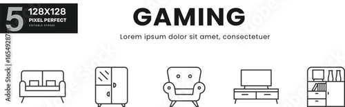 Gaming line Icon Set collection .   . Linear pictograms Isolated Vector Illustration	

