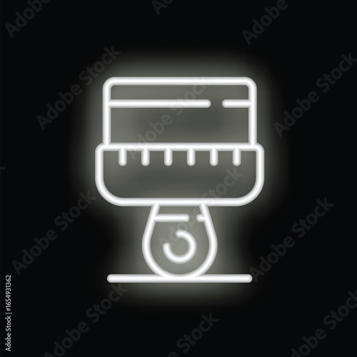 Neon sign representing a credit score being weighed on a scale with a credit card, symbolizing loan approval
