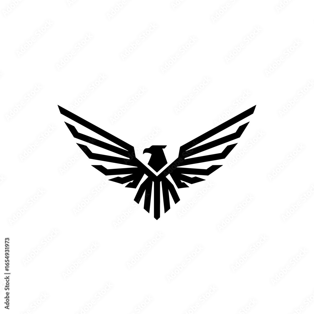 Obraz premium Stylized black eagle with spread wings logo design on a white background