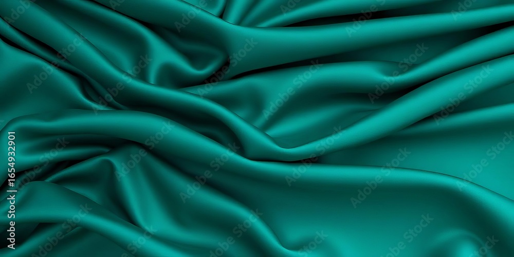 Fototapeta premium Deep teal fabric with luxurious folds and ripples, showcasing rich texture, aqua, wallpaper