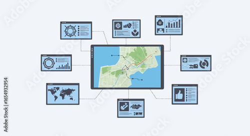 Interactive Geographic Data Visualization Dashboard on Tablet Screen