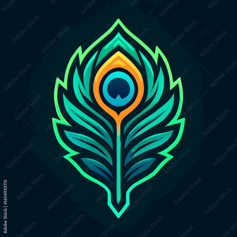Obraz premium Vibrant Peacock Feather A Stunning Teal and Gold Illustration