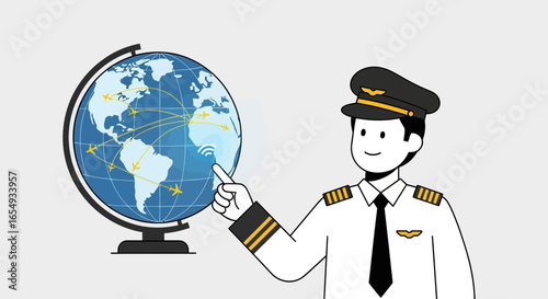 Pilot Planning Global Flights On Globe Navigation Technology Concept