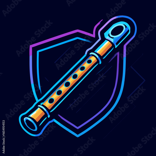 Striking illuminated woodwind instrument icon in a modern esports aesthetic, ideal for music game logos or digital creative projects.