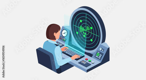 Woman Monitoring System Operation Room and Radar Screen Interface