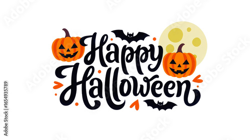 Happy halloween spooky pumpkins and full moon isolated on transparent background