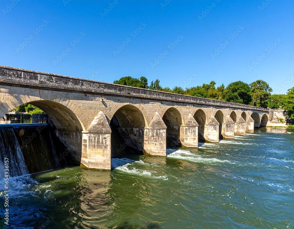 Fototapeta premium Stone arch bridge over a river
