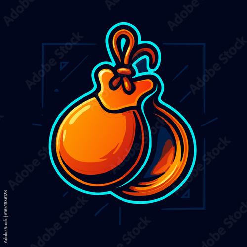 Vibrant orange castanets illustration, a traditional Spanish percussion instrument depicted in a dynamic graphic art style, perfect for cultural music themes and rhythmic sound concepts.