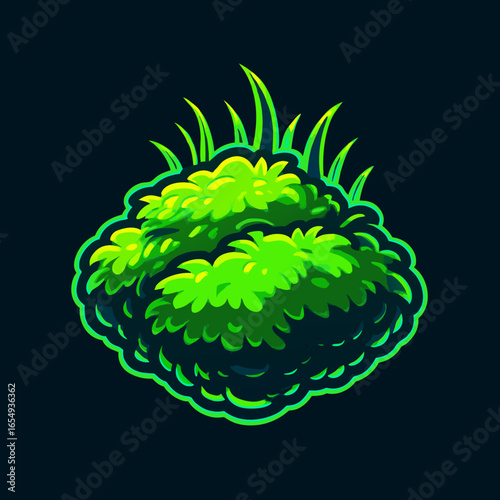 Vibrant and Luminous Stylized Bush Illustration - A Bright Green Game Asset for Nature Elements and Digital Art Projects.