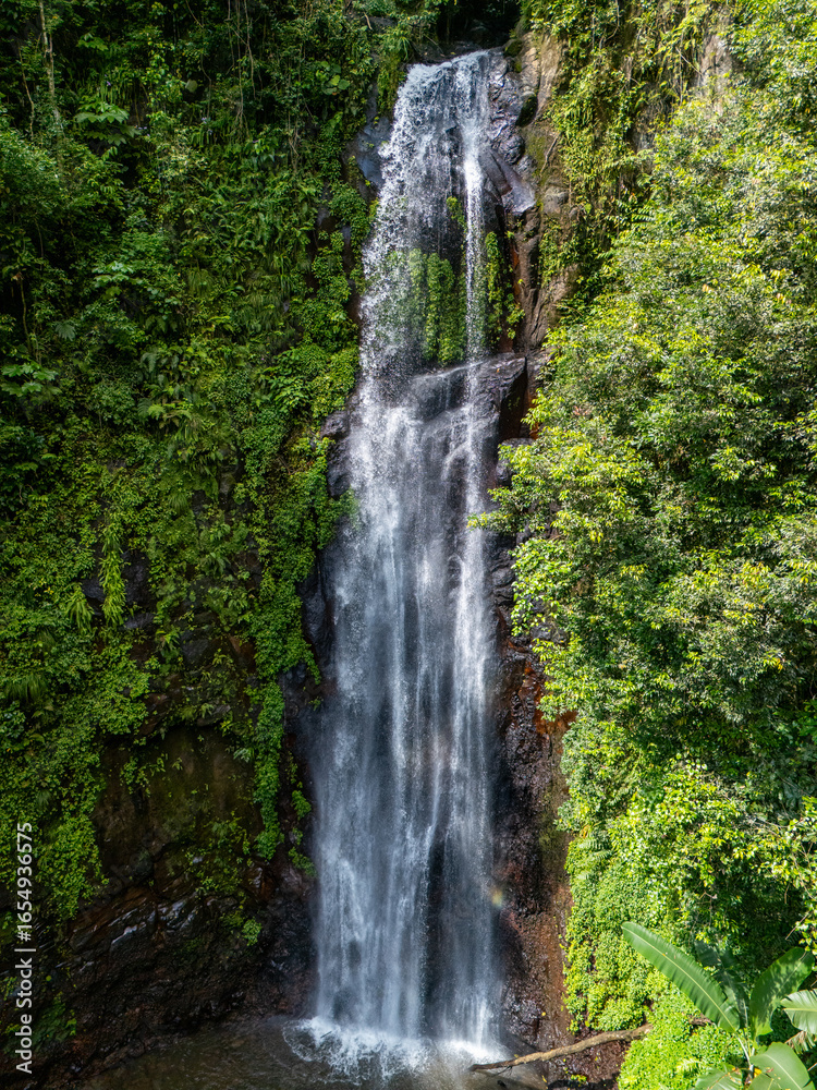 Obraz premium Sao Tome and Principe - Waterfall Near Monte Cafe. Scenic Cascade Surrounded by Lush Tropical Rainforest in Central Africa. 