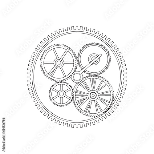 Intricate clockwork gears mechanism isolated on white background