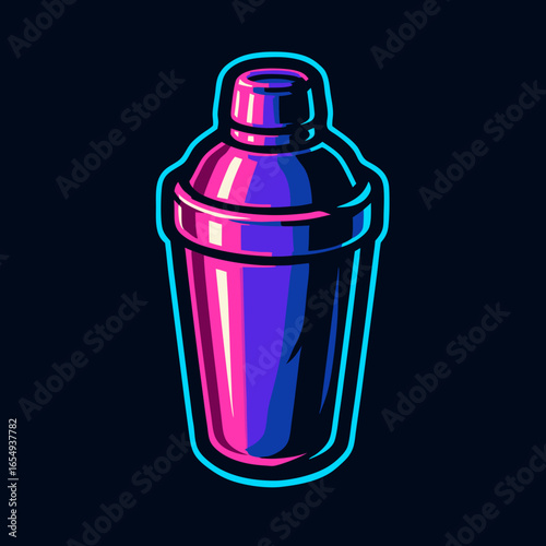 Cocktail Shaker Illustration Vibrant Neon Design for Mixology
