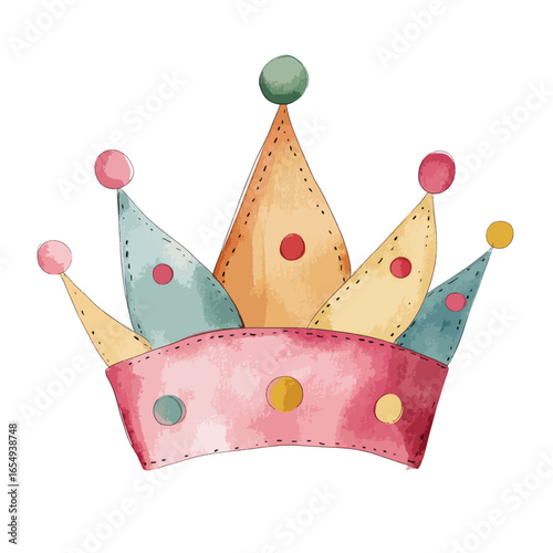 Whimsical Watercolor Crown with Pastel Hues and Stitching Detail