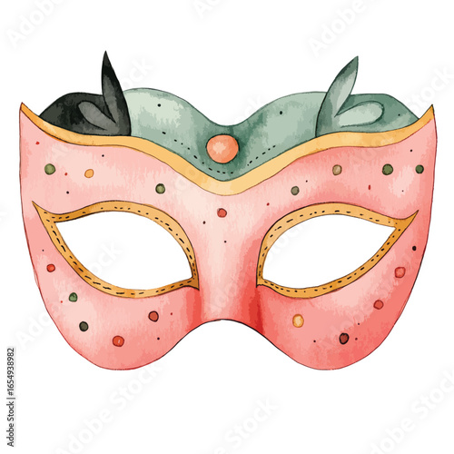 Whimsical Watercolor Venetian Mask with Pastel Hues and Delicate Details