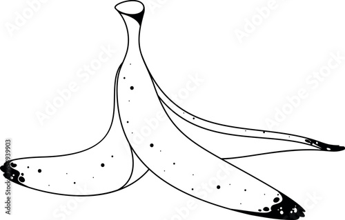 Black-and-white banana peel scrap vector illustration