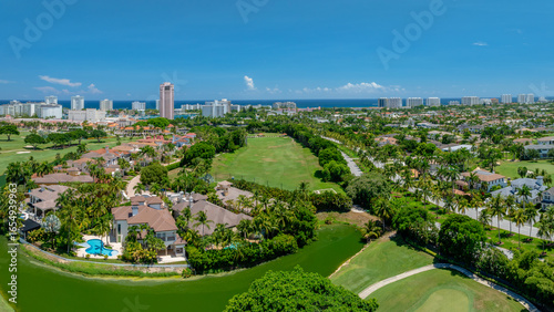 Obraz na płótnie aerial drone view of Boca Raton, Florida with golf course and city