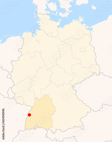 Locatormap of the city Offenburg (Baden-Wuerttemberg) in Germany.