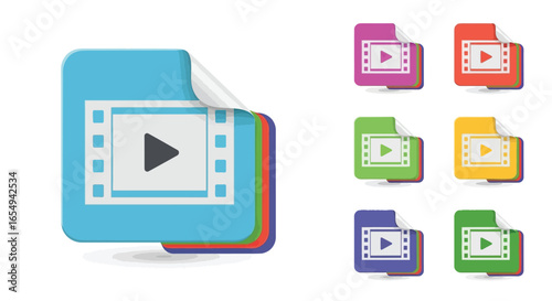Download video file icon set vector graphic illustration