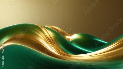 Abstract glassy combination of gold and green gradient wave background