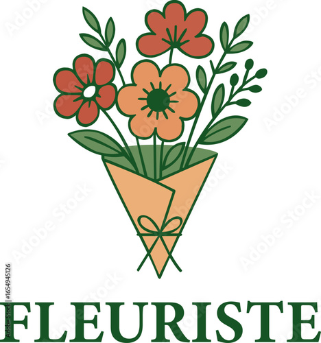 Bouquet of flowers in a cone, logo, icon, tattoo, illustration