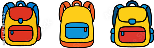 Colorful cartoon school backpack illustration isolated on white