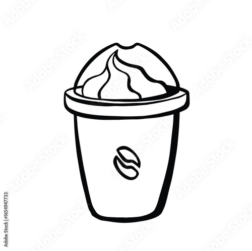 drink coffee with whipped topping glisse vector line monochrome