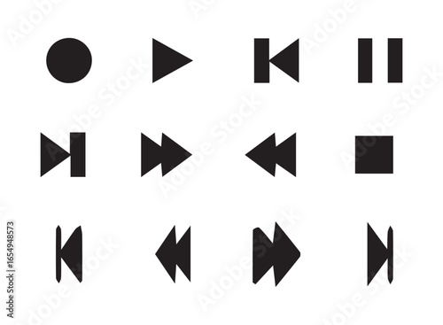 Play Pause Record Stop Flat Symbol Collection