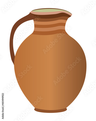 Rustic terracotta clay jug with handle - ceramic pottery vector