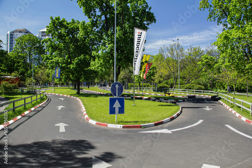 go-kart track in a green park on a sunny day