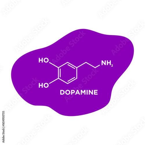 Dopamine molecular structure formula on purple blob.