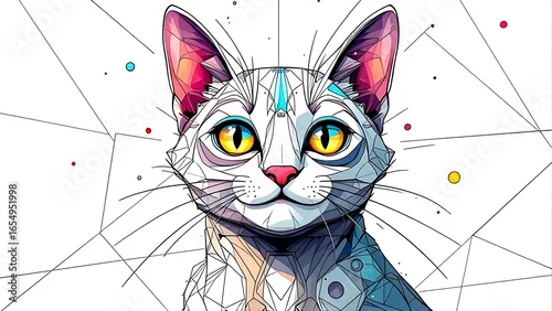 Fototapeta Geometric feline with vibrant eyes abstract polygonal