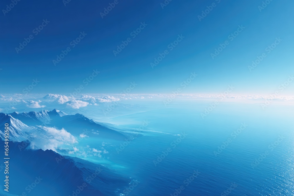 Fototapeta premium Vast blue ocean meets sky, creating serene horizon with soft clo