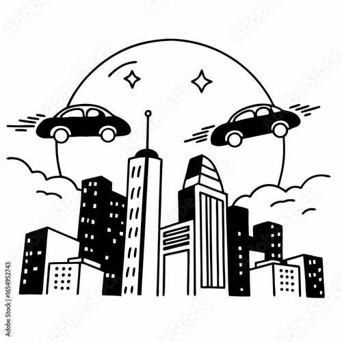 city and flying cars
