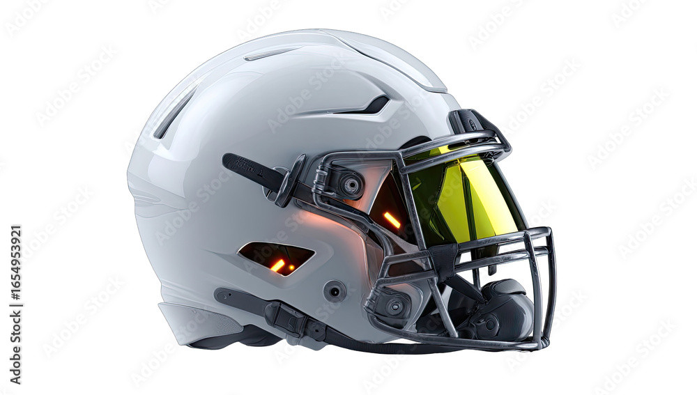 Fototapeta premium Side view of a modern football helmet. Glossy white shell