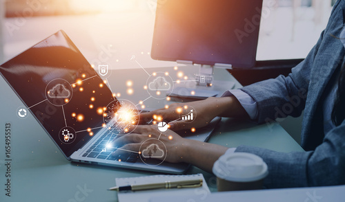 Tableau sur toile Digital transformation technology strategy, transformation of ideas and the adoption of technology in business in the digital age, enhancing global business capabilities