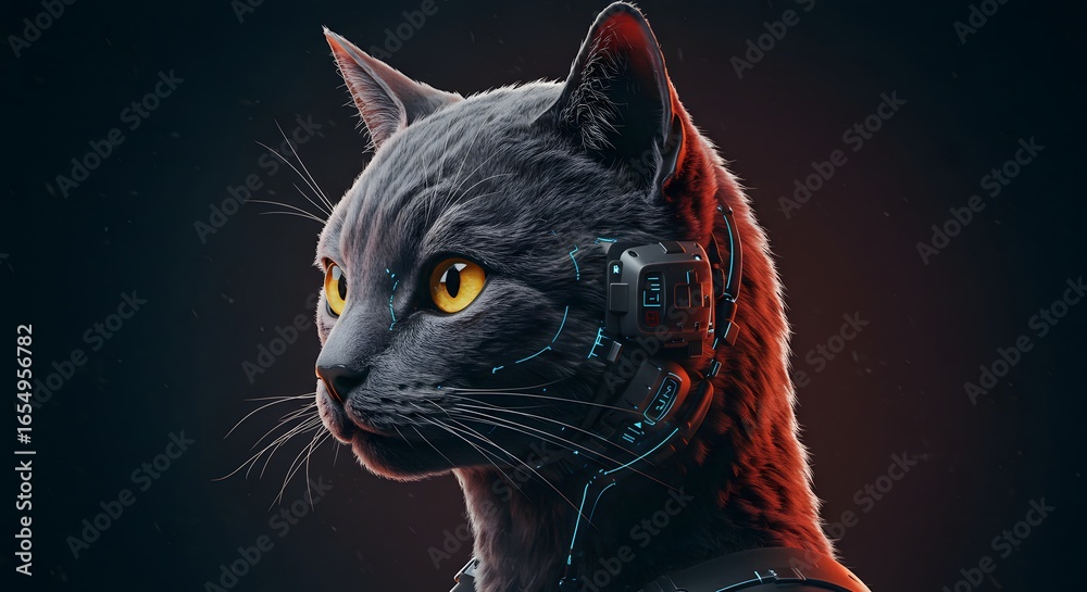Fototapeta Cybernetic Feline Visionary with Glowing Accents