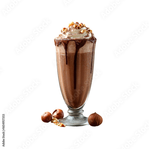 Delicious Chocolate Hazelnut Milkshake with Whipped Cream and Chocolate Drizzle