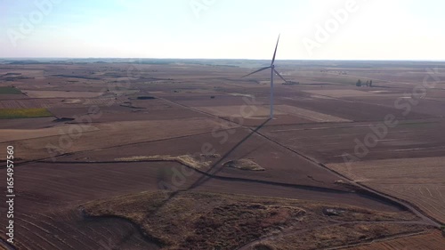 Aerial view of a windmill generating electricity in Spain