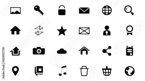 Collection of simple black and white user interface vector icons