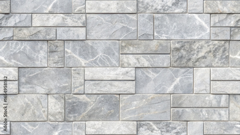 Obraz premium Gray stone brick wall with rectangular masonry pattern and textured surface, ideal as a seamless architectural background.