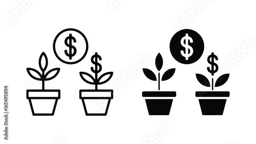 Financial Growth:  Line Art and Solid Icon Set Illustrating Investment Returns,  Profitable Business Growth, and  Successful Financial Planning Concepts.