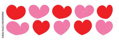 Red heart icons set. Heart icon. Valentine day love red heart shape symbol. Vector illustrations