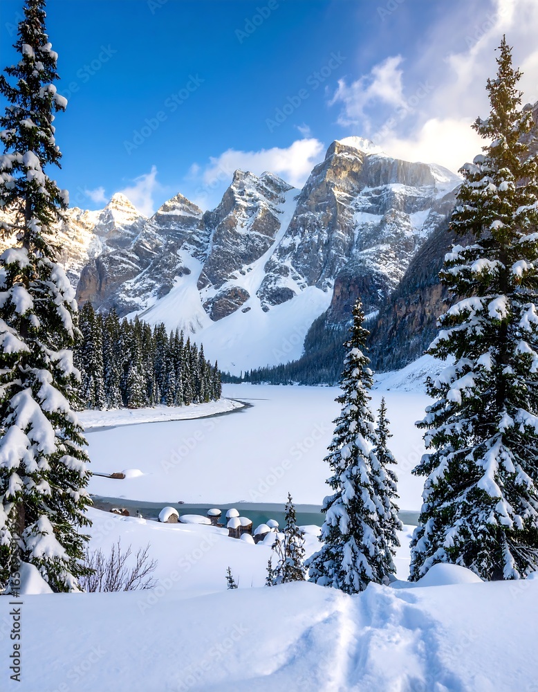 Fototapeta premium Winter wonderland lake view