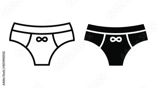 Simple Minimalist Underwear Icons: Black and White, Infinity Symbol Detail, Modern Flat Design, Clean Line Art, Versatile Apparel Graphic, Perfect for Website or App UI.