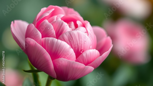 Beautiful Blooming Peony with Water Droplets