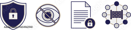 Secure Data Protection and Privacy Shield Icons Set